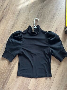 Alice + Olivia Black Puff Sleeve Mock Neck Top Size Large
